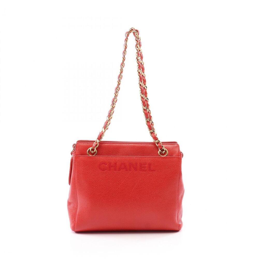 Chanel logo shoulder bag/handbag, caviar leather (grained calfskin), women's,...